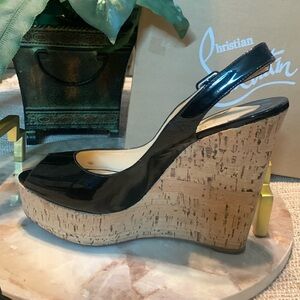 Authentic Black Patent Christian Louboutin Cork heel size 41